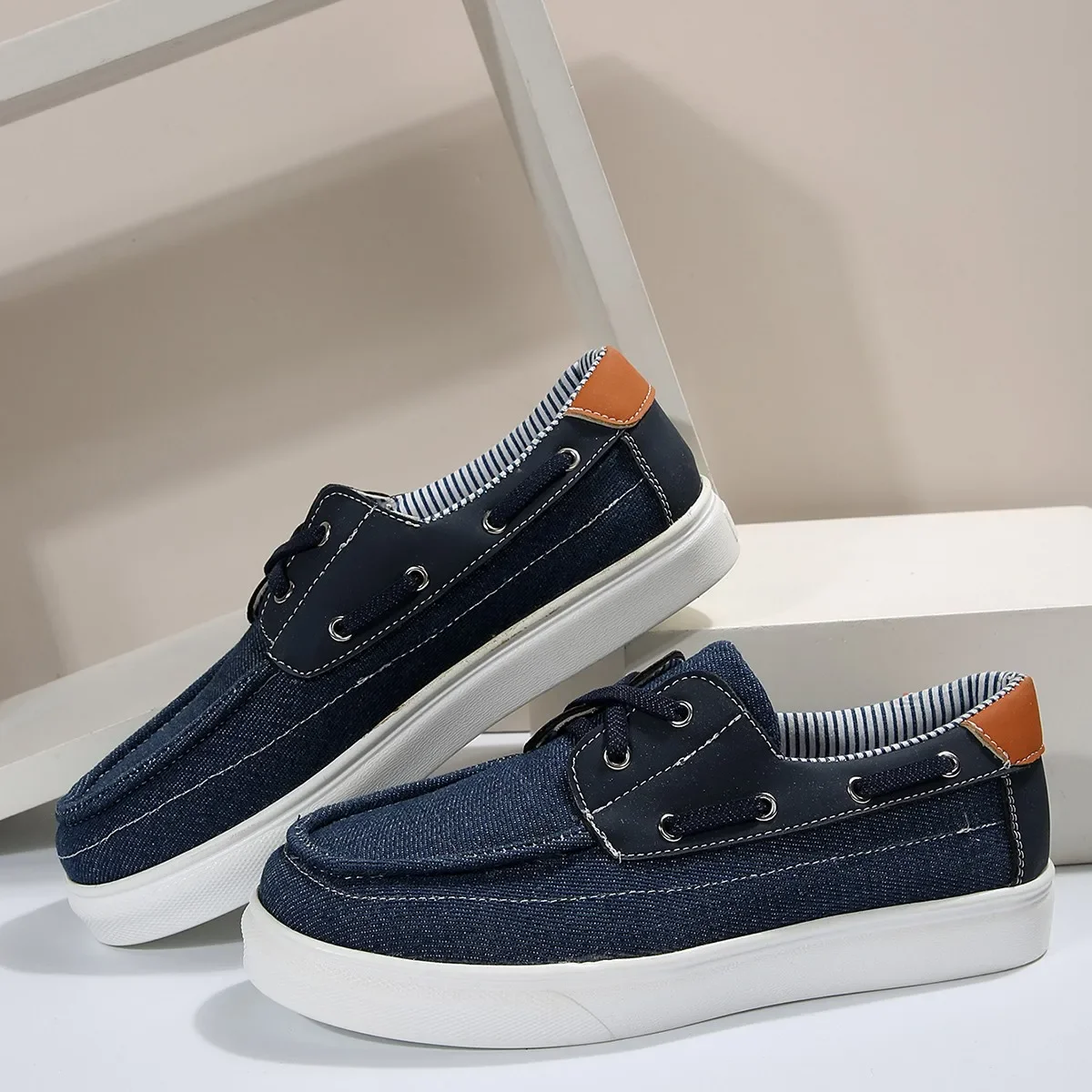New Navy Blue Casual Shoes Women's Vulcanize Shoes Fashion Canvas Shoes Slip-on Sneakers Comfortable Light Flats Sneakers 4