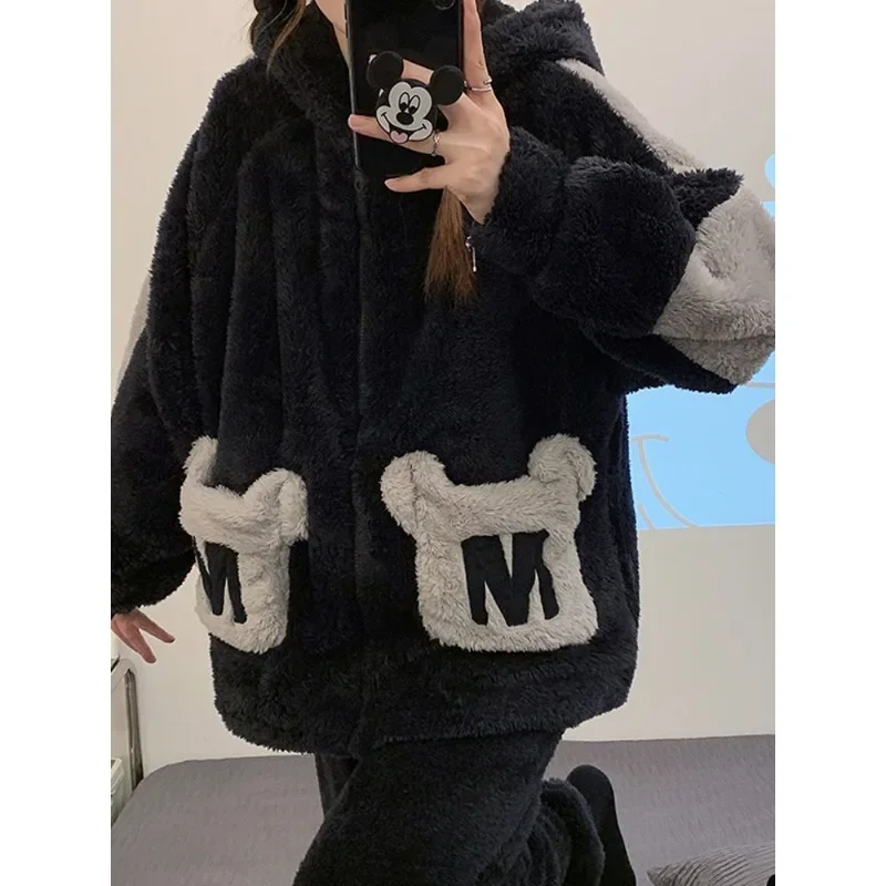 Female Large Size Coral Velvet Pajamas Autumn Winter Women Sleepwear Thickened Warm Plush Nightwear Loose Fitting Homewear Set