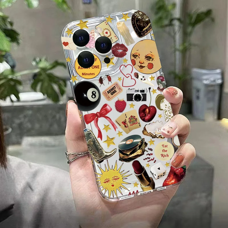 Retro Pattern Transparent TPU Phone Case Cover