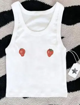 Women Tank Top Sleeveless U-neck Fruit Print Fit Summer Crop Top Streetwear 1