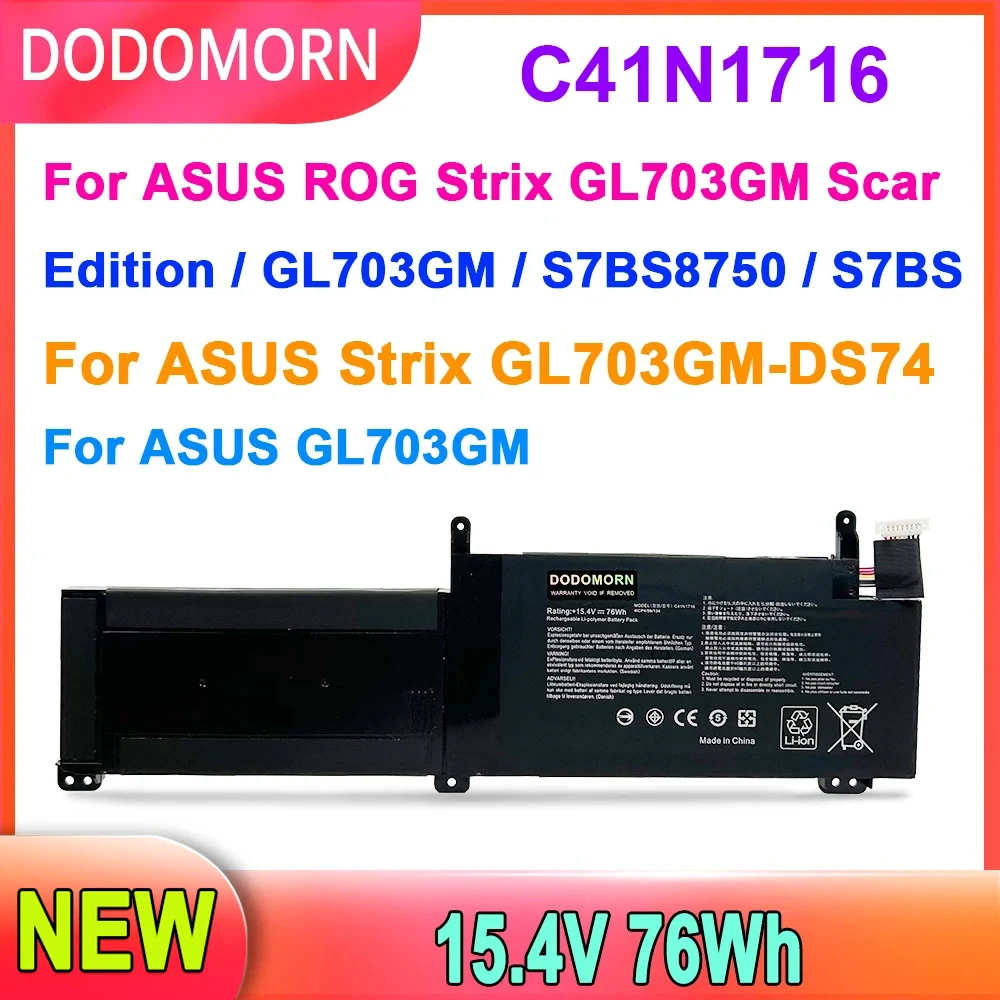 Nova Bateria do Portátil C41n1716 para Asus Rog Strix Gl703gm Gl703gs S7bs S7bs8750 Gl703g Gl703gm Gl703gm0051a8750h Gl703gm78b06cs1