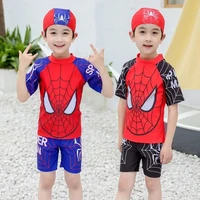 Children Swimwear 3pcs Swimsuit Boys Kids Swimming Hat Short Sleeve  Pants bathSuit Swim Beach Wear 2