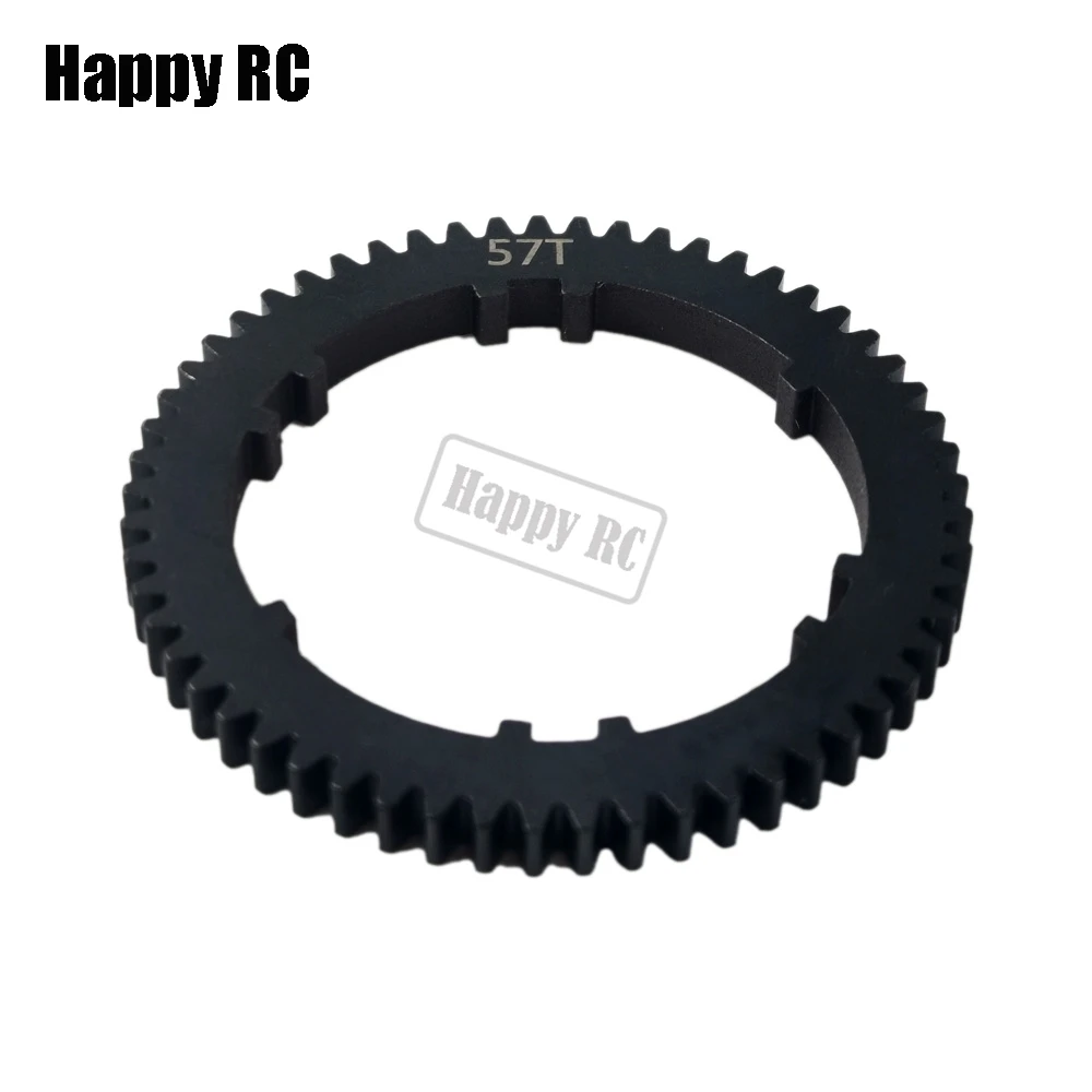 Vue de côté de l'engrenage différentiel central 57T 0.8 MOD pour ARRMA, finition acier brossé