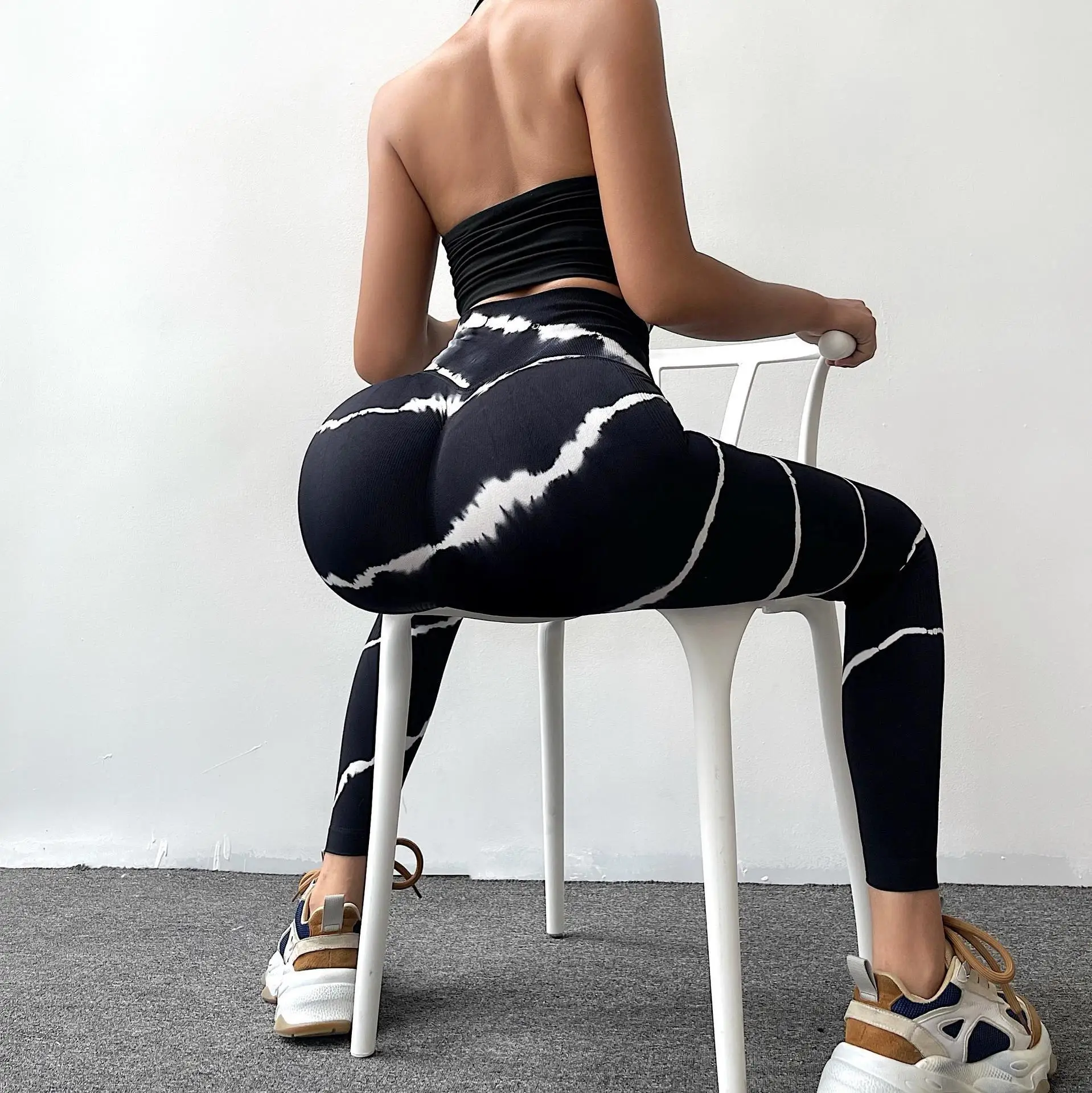 Leggings Da Donna Lavaggio Pantaloni Da Yoga Sexy Bubble Butt Push Up Fitness Legging Vita Alta Skinny Stretto Mujer Palestra Legging Senza Cuciture
