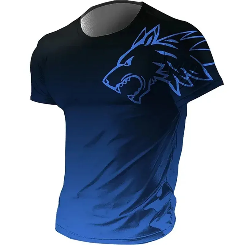 T-shirt da Uomo per Fitness e Sport, Estate 2026, Stile Vintage, Stampa 3D, Asciugatura Rapida, Sfumato, Motivo Lupo, Manica Corta - immagine 5