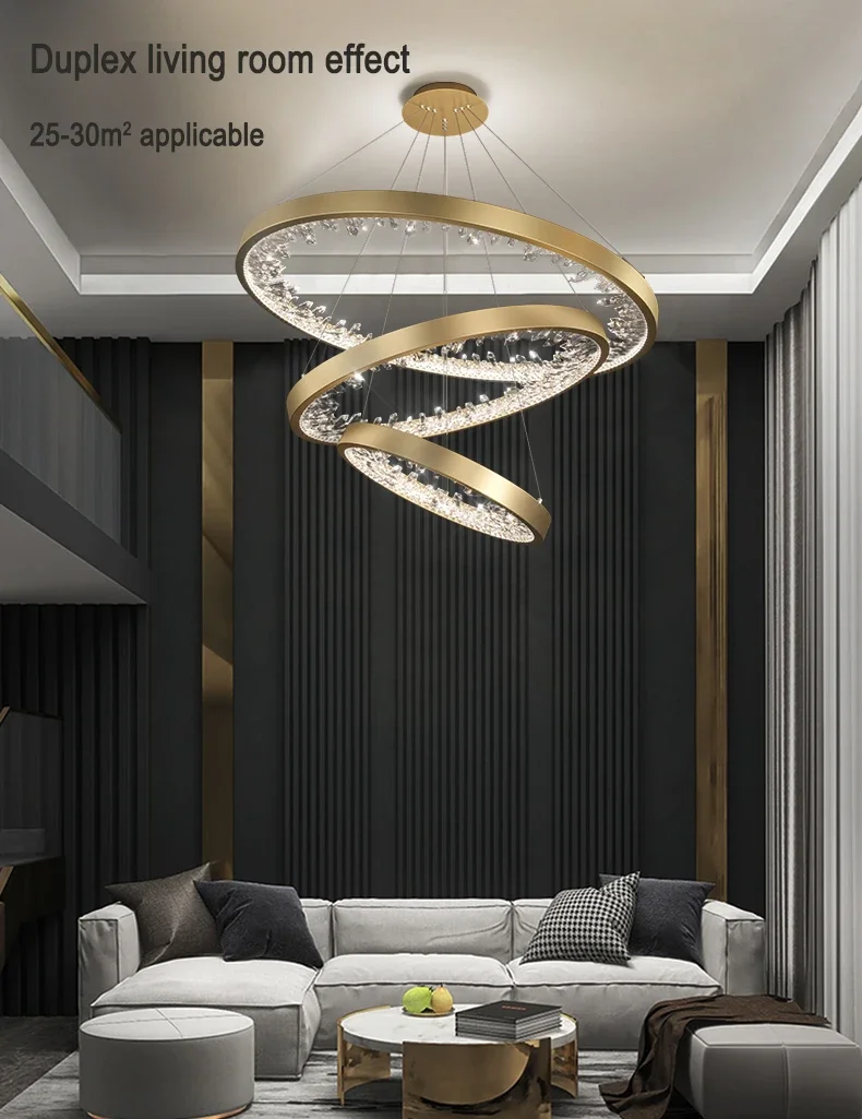 Description Picture 4 of itemModern Crystal Luxury Round Ring Chandelier For Living Room Restaurant Bedroom Kitchen Home Decor Black/Gold Pendant Light