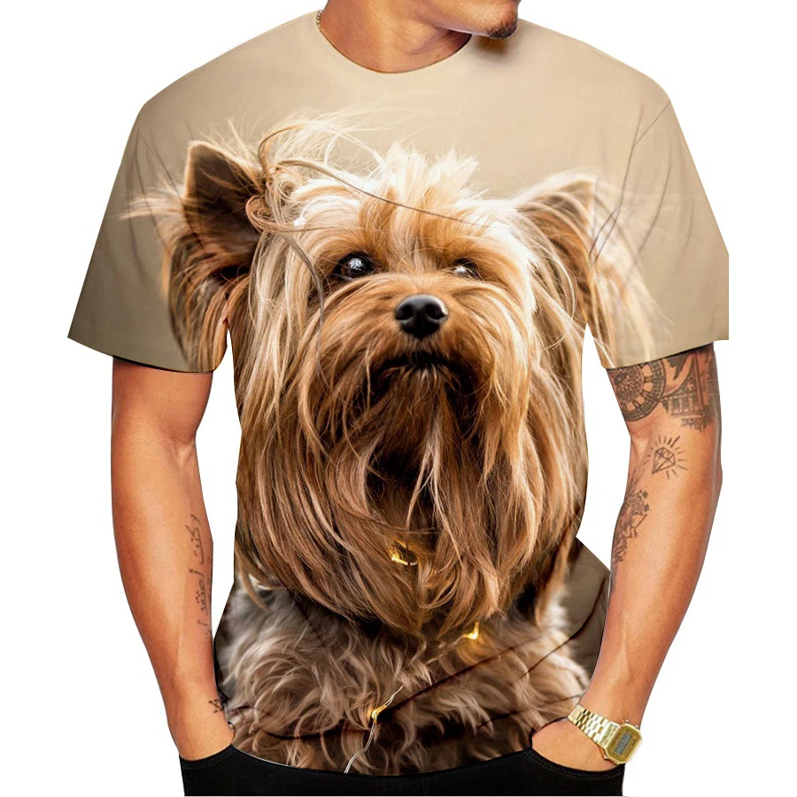 

Round Neck Short Sleeve T Shirt Newest Fashion Cute Dog Yorkshire Terrier 3D Printed T-Shirt Animal Funny Casual
