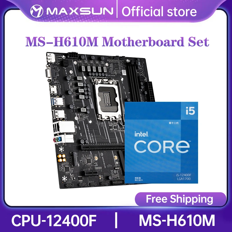 Maxsun Motherboard Set Challenger H610m Cpu Intel I5 12400f Lga1700