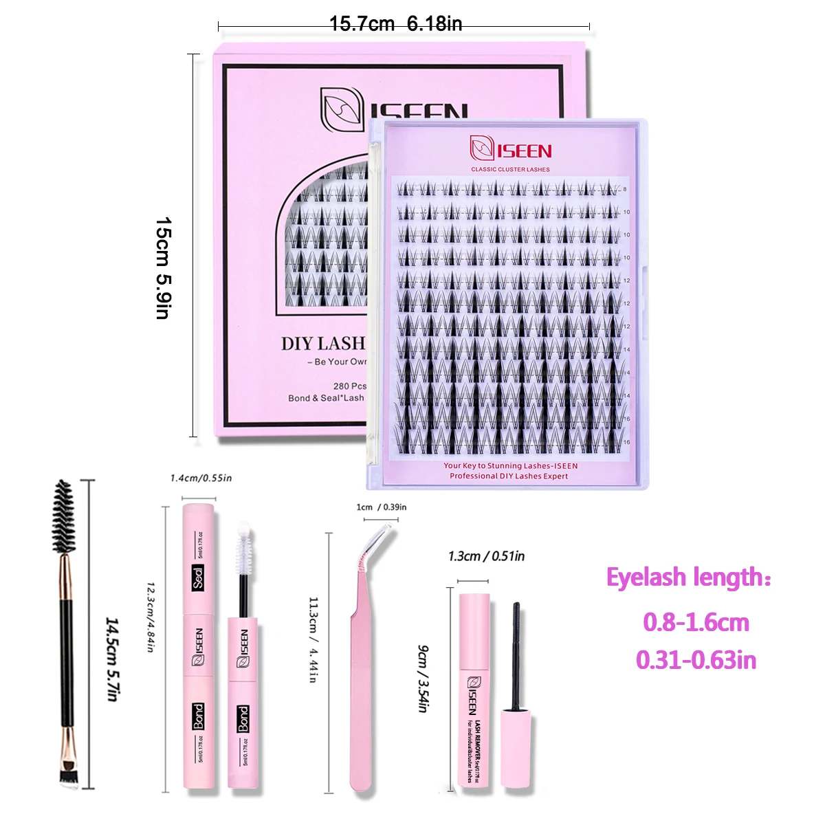 DIY Individual Lashes Clusters Extensions Mix Styles Large capacity travel Kit Bond and Seal Lash Glue Tweezers Makeup Tools