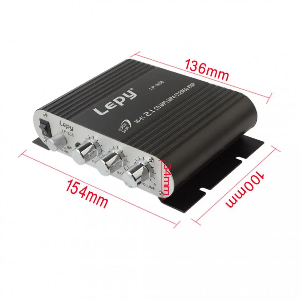 Hi-Fi 2.1 LP-838 Power Car Amplifier for Motorbike Home MP3 Radio Audio Stereo Bass Speaker Booster Player No Plug