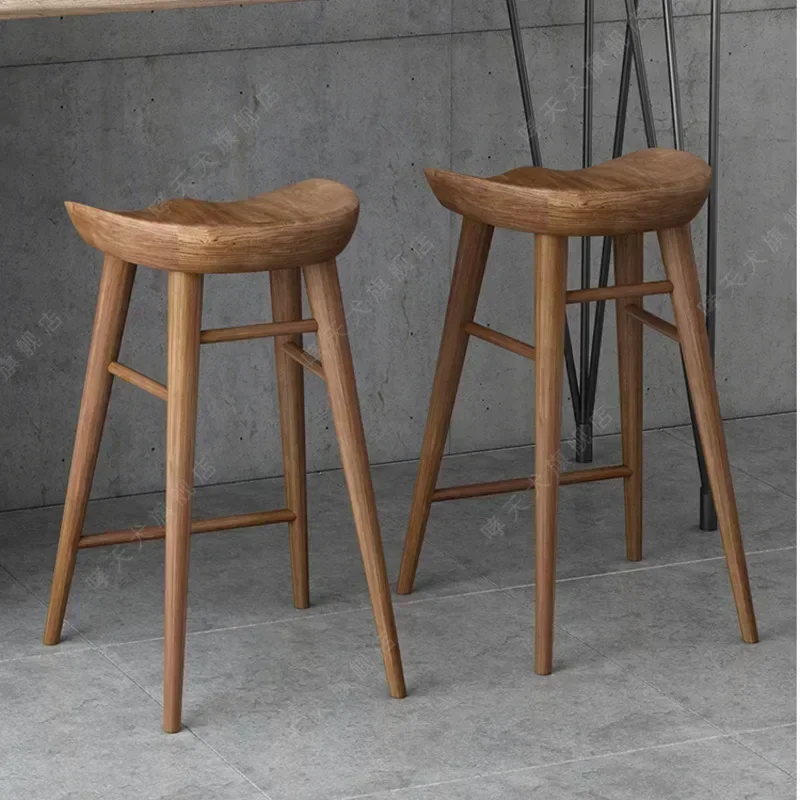 Nordic Modern Log Bar Chair Coffee Shop Solid Wood Stool Home Dining Room High bar chairs