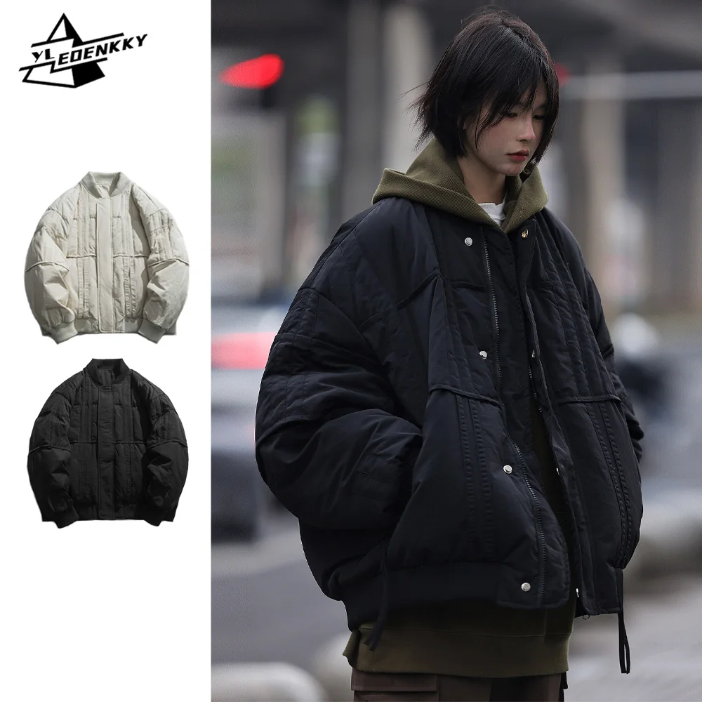 

Winter Lightweight Parka Men Women High Street Baggy Insulated Bread Jacket Vintage Thickened Cargo Padded Coat Couple Outerwear