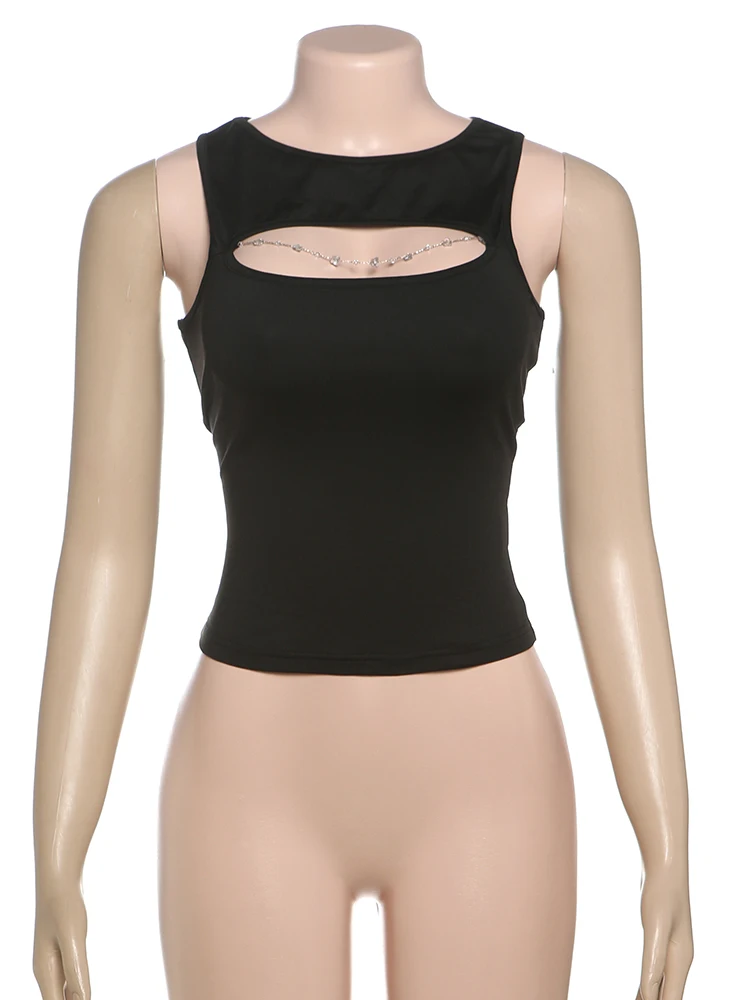 Nibber Hollow Vest Women Skinny Solid Elasticity Sleeveless Summer Street Fashion Simple Classic Versatile Sexy Midnight Tops