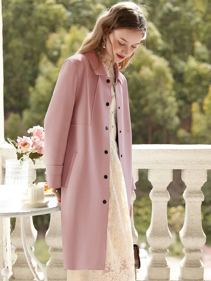 ジャケット・アウター British classical long coat pink I BELIEVE YOU British Trench Coat Women Mid-length 2023 Autumn New