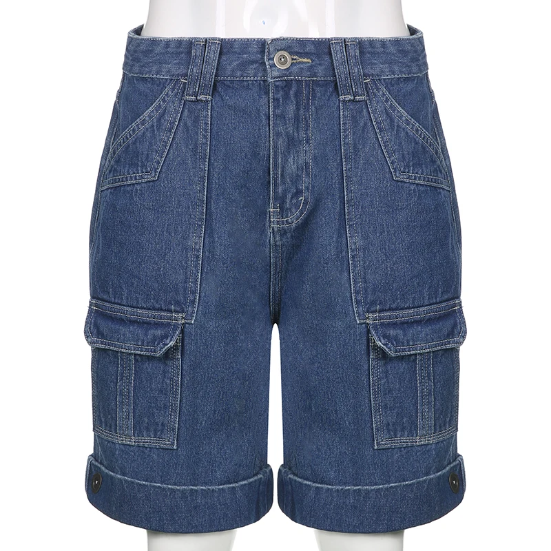 shorts Rapcopter y2k Blue Jeans Shrots Big Pockets High Waisted Baggy Shorts Women Casual Streetwear Pants Summer Streetwear Harajuku skorts