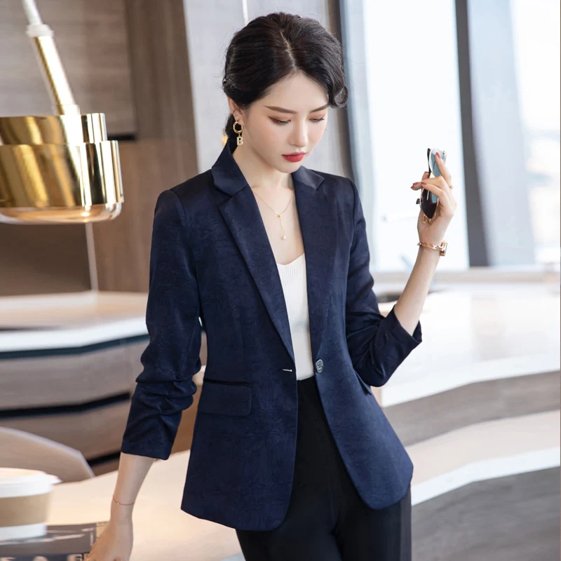 Blazer azul marino de alta calidad para mujer, chaqueta de negocios, ropa de uniforme de oficina, estilos de primavera y otoño _ AliExpress Mobile