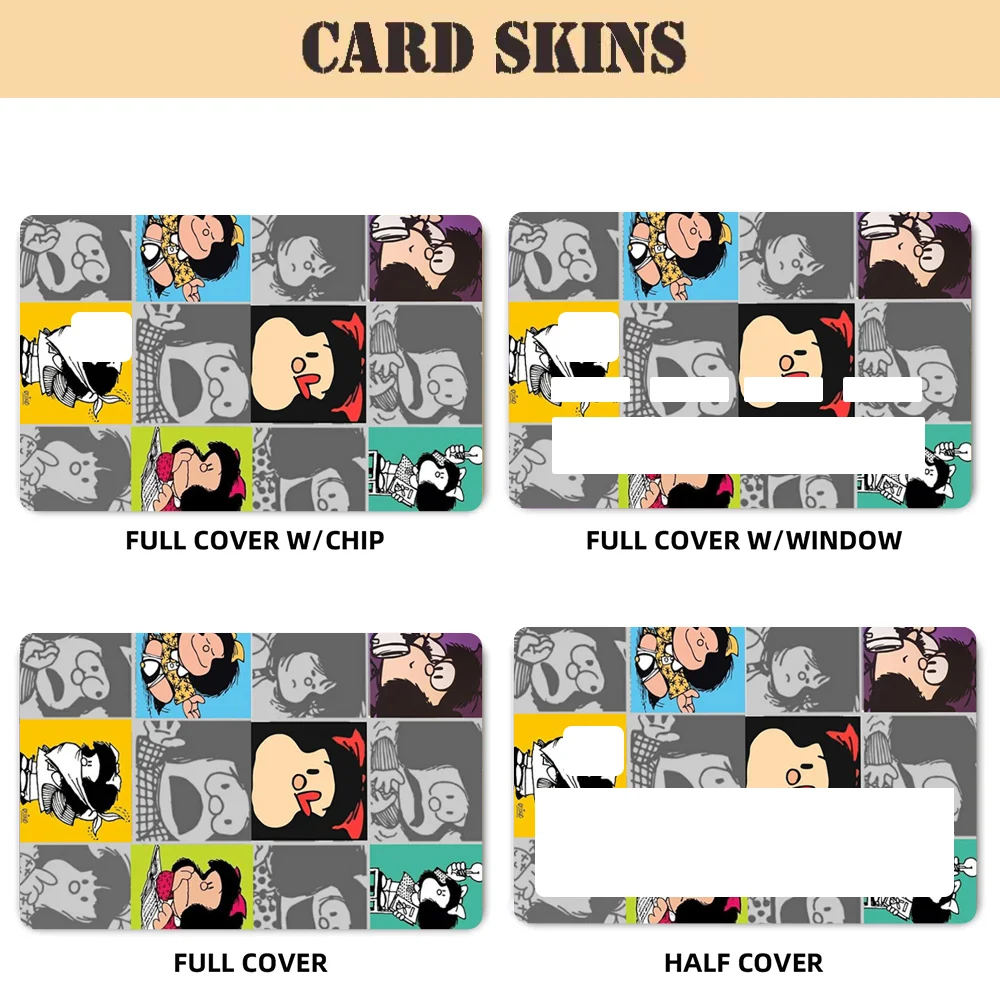 Cute M-Mafaldas Stickers 4pcs PVC Card Skin Stickers For Bank Card Bus Metro Case Decorate Gift