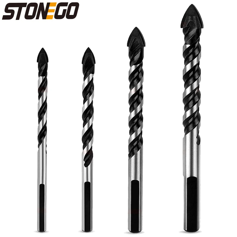 STONEGO Tungsten Carbide Tip Multi-Material Drill Bit for Tile, Concrete, Brick, Glass, Plastic & Wood 5pcs twist drill bits set tungsten carbide triangle drill bit set for glass brick plastic cement wood tile concrete masonry