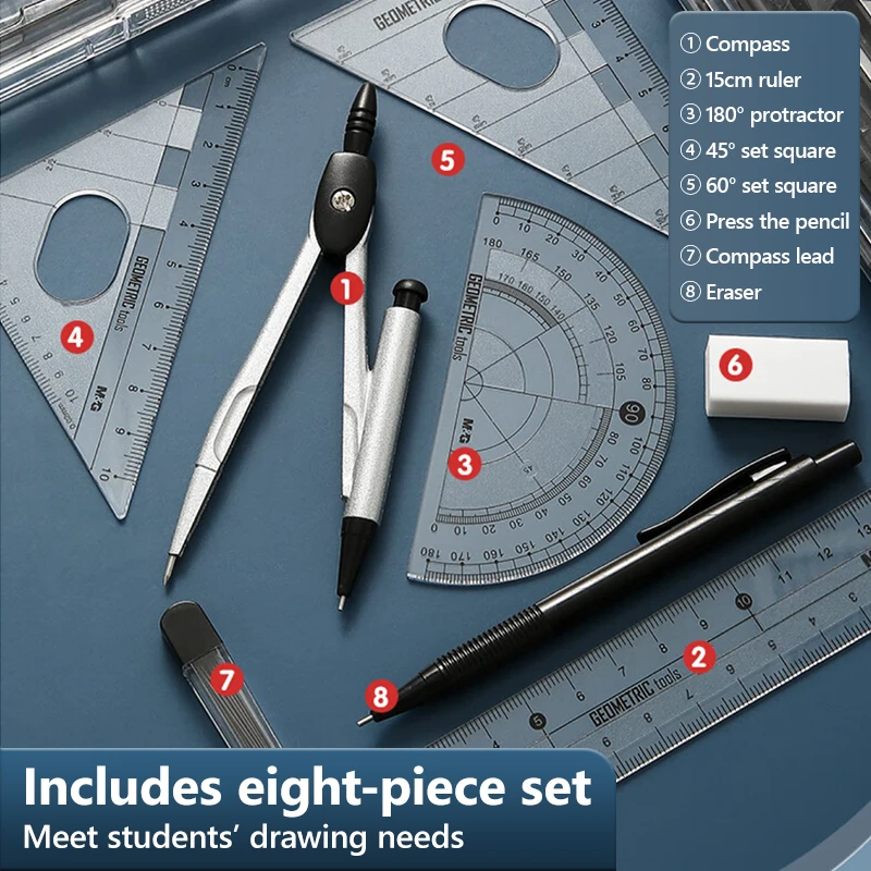 Compass Set Ruler Measurement Set drafting set 8-pcs M&G Professional Multifunctional Drawing Tool