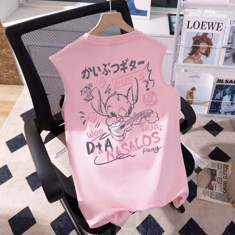

Симпатичный жилет с аниме Kawaii Disney, летняя свободная хлопковая Ретро футболка без рукавов с граффити, парный стиль, подарок для девочек
