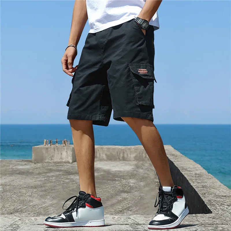 2026 New Summer Men Trend Cargo Shorts Men's Letter Print Pocket Shorts Fashion Casual Straight Shorts Male Ropa Hombre