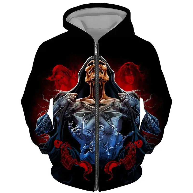 

2022 Gothic Skull Men Hoodies Cool Punk Men Women 3D Printed Hooded Zipper Coat Long Sleeve Hip Hop Sweatshirts Boy Girl Clothes