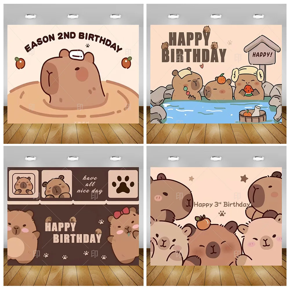 Niedlicher Capybara-Themenhintergrund, Geburtstagsparty-Dekoration, Kindergeschenke, Raumdekoration, Banner, Kinderfotografie-Hintergrund