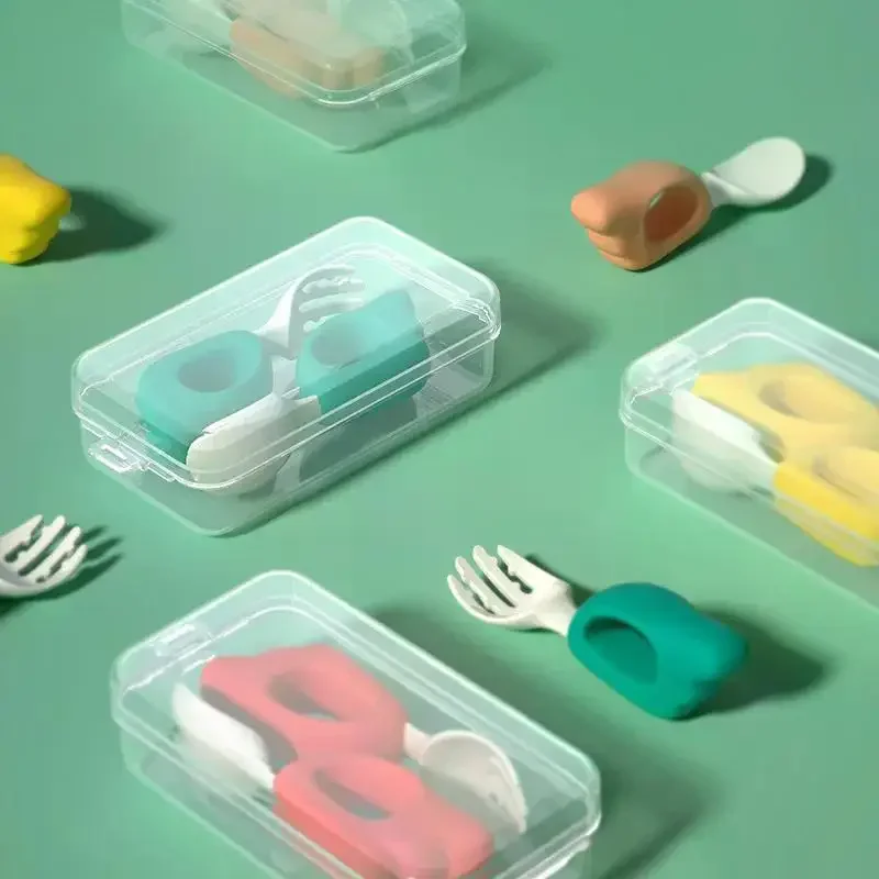 Baby Spoon Fork Learn To Eat Training 1-2 Years Old To Eat Baby Child Chopsticks Set Complementary Food Fork Plastic Tableware silicone cutlery set learning spoons fork spoon set baby cutlery