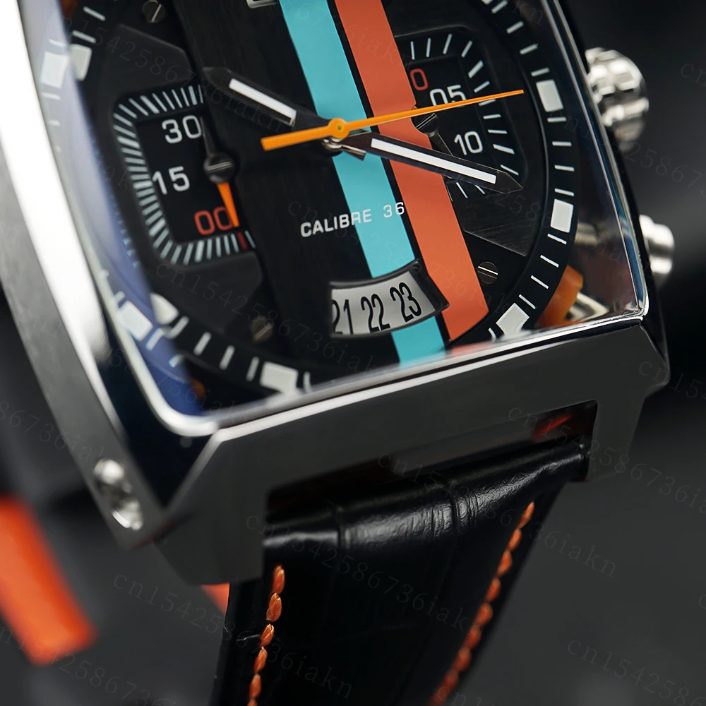 2022Fashion New Men's Color Bar Square Dial Sapphire Mirror Stainless Steel Leather Strap Sports Leisure Waterproof Quartz Watch