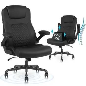 Ralex-chair Ergonomic Office Chair with 200kg Weight Capacity, PU Leather Desk Chair with Lumbar Support & Flip-Up Armrests,