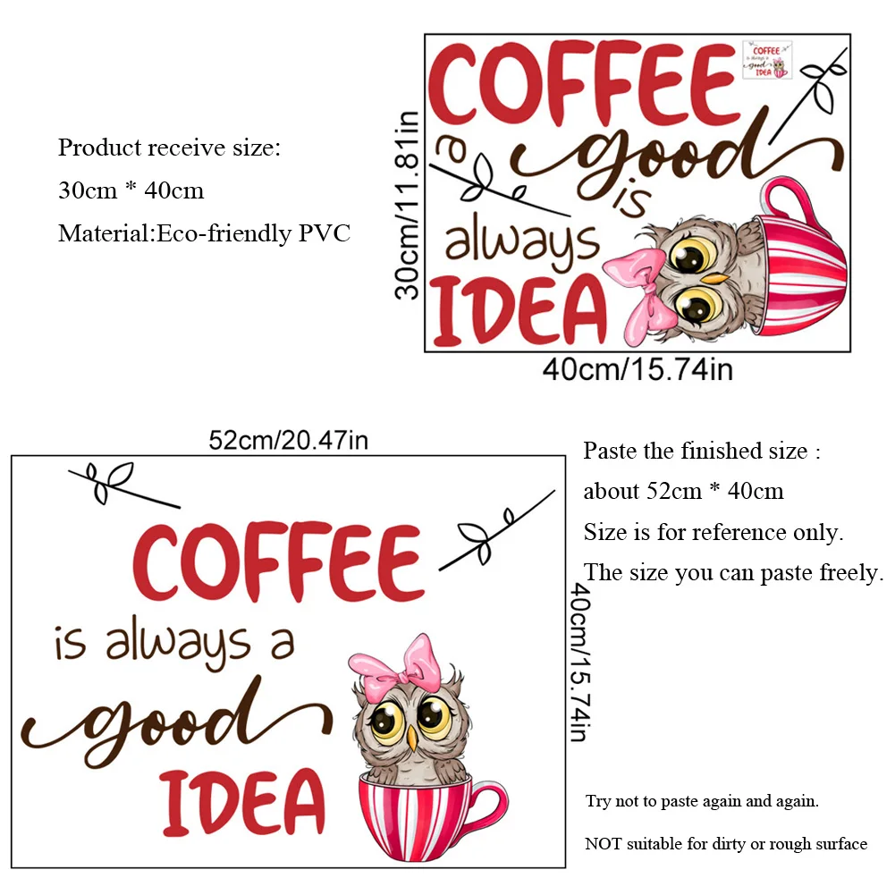 Cute Coffee Owl Bow Wall Sticker For Kitchen Restaurant Background Home Decoration Mural Cafe Room Decor Self-adhesive Wallpaper
