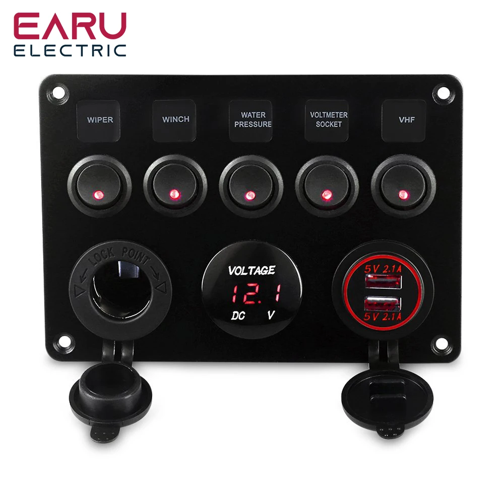 Earu светодиодный клавишная панель с цифровым вольтметром, двойным USB-портом, 12 В, выходные комбинированные водонепроницаемые переключатели для автомобиля, морской лодки