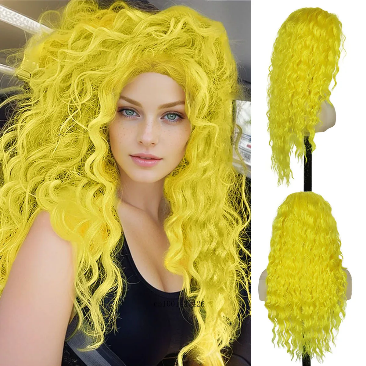 Long Yellow Wigs Cosplay Synthetic Hair Wigs for Women