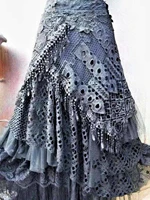 Elegant Lace Asymmetrical Skirt Women Vintage Y2K Boho High Waist Hollow Mesh Patchwork Layered Maxi Skirts Lady Holiday Outfits 2