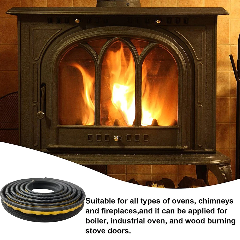 2m Long 10mm Universal Flat Home Stove Fiberglass Seal Fire Rope With Adhesive Door Seal Fireproof Sealing Rope
