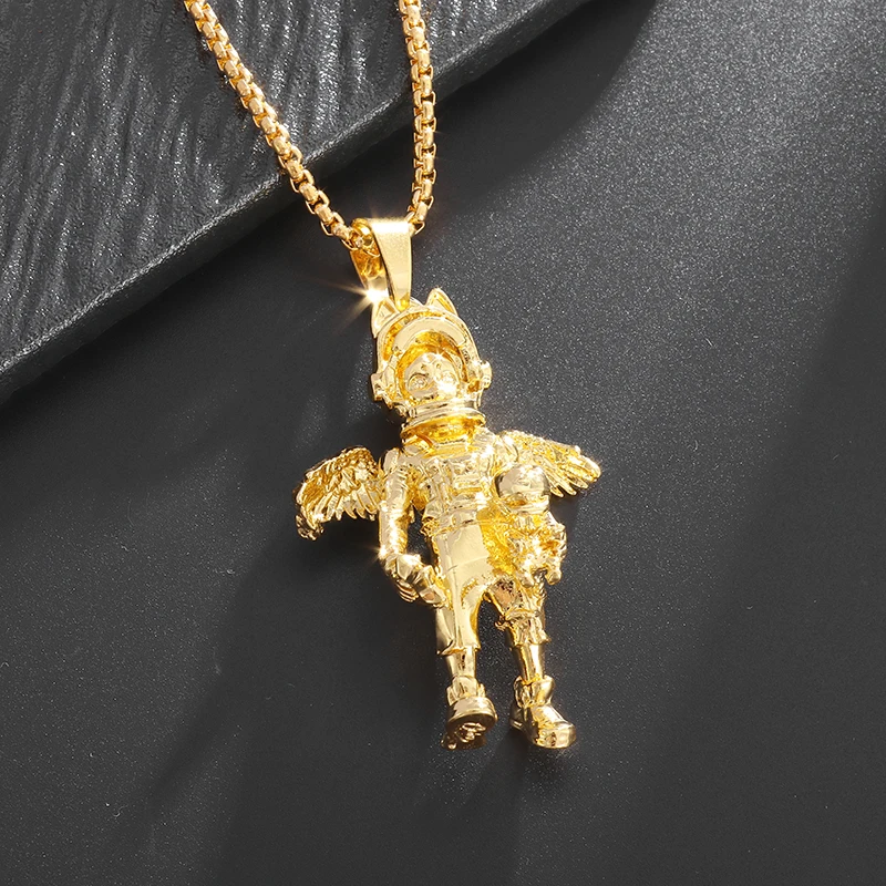 Collier pendentif astronome petit ange doré pour hommes et garçons, cadeau d'anniversaire personnalisé, accessoires de bijoux à la mode