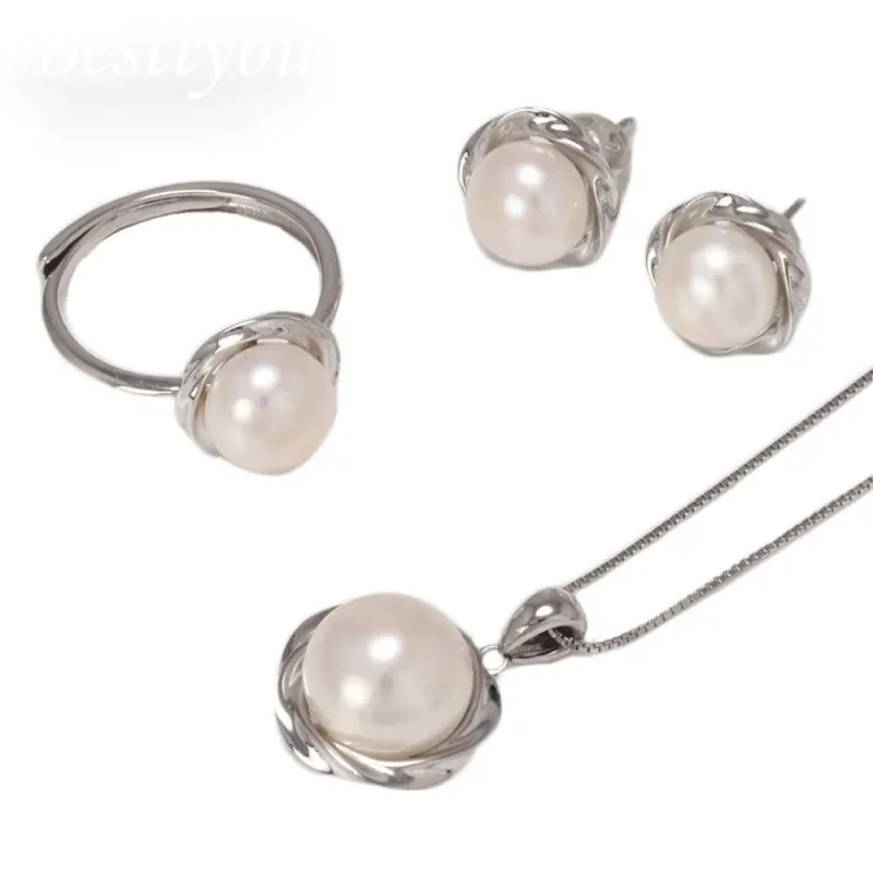 

Bestlybuy 925 Sterling Natural Pearl Women'S Jewelry Set Elegant Beautiful Pure Silver Earrings And Pendant Necklace