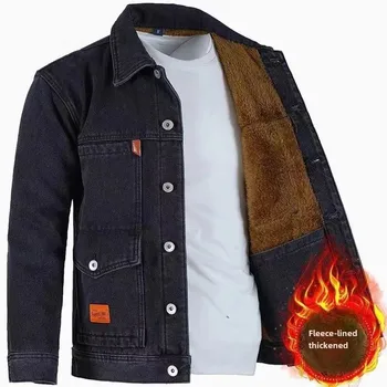 Thickened Fleece-Lined Denim Jacket For Men Warm Windproof Winter Wear Mid-Age Plus Size Loose-Fit Jacket From Factory 1
