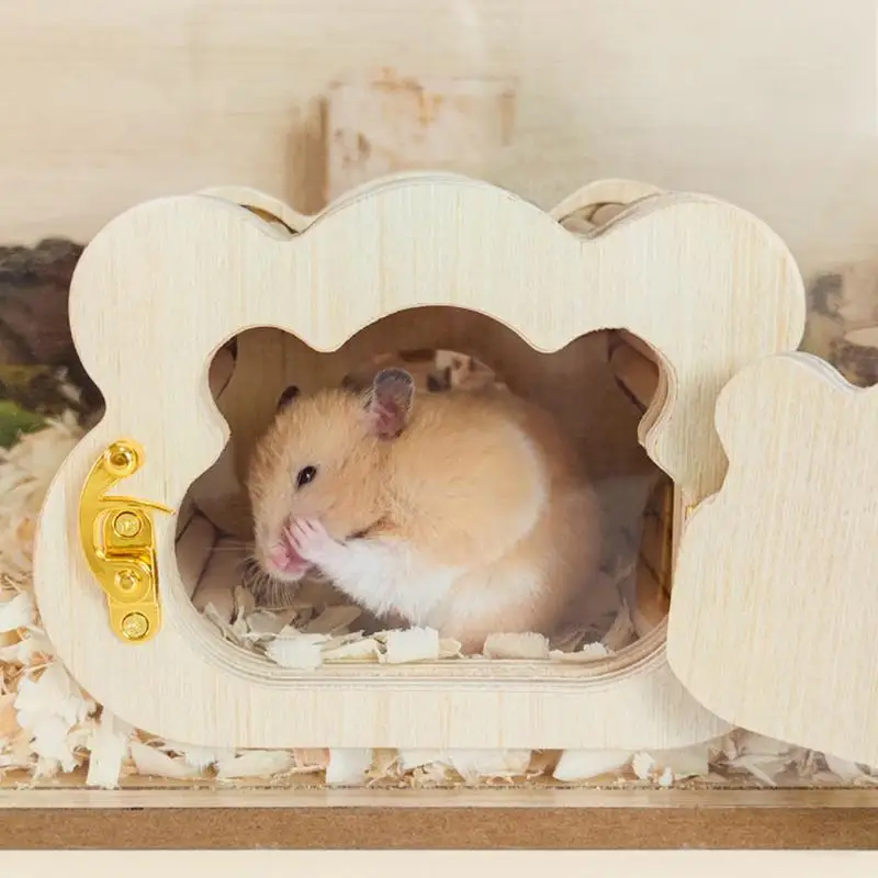 Wooden Hamster Hideout Cute Cloud Shapes Tiny Hamster Hideout Small Animals Habitat Hut Small Pets Woodland House Habitats Decor - Image 2