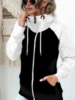 Winter Plus Size Contrast Color Zipper Hooded Women's Hoodie Thick Thermal Patchwork Woman Hooded Pockets Drawstring Lady Coats