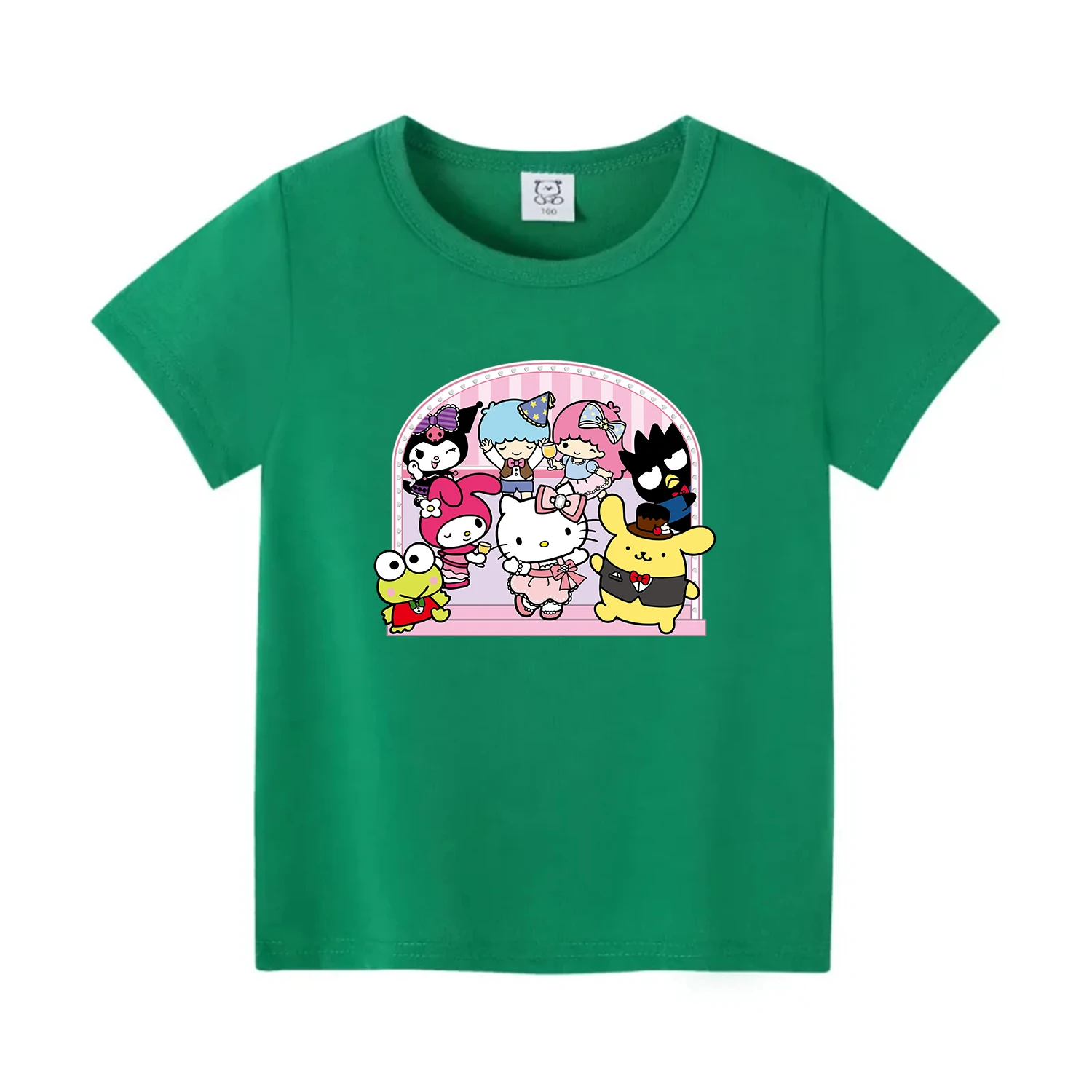 MINISO New Cotton Girls T-Shirts Cartoon Anime Hello Kitty& Friend Print Fashion Streetwear  T Shirt Kids T Shirts Tops Clothing 5