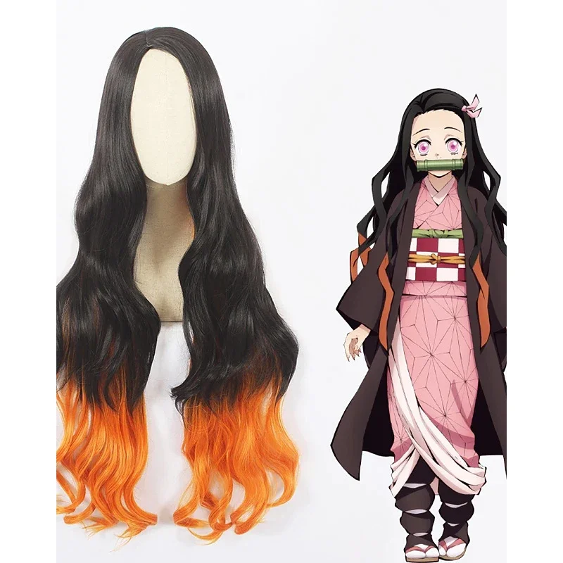 

4Color Lolita Long Curly Demon Slayer Kamado Nezuko Cosplay Synthetic Hair Costume Wigs