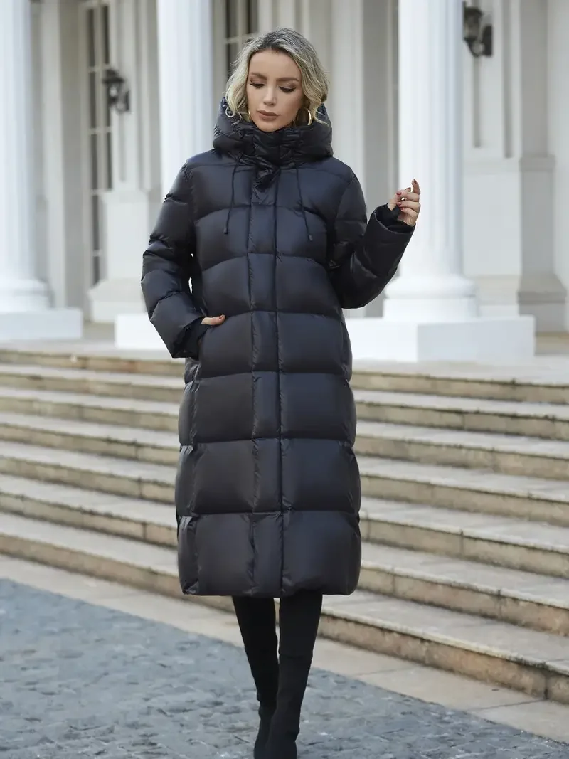 Winter Black Down Cotton Jacket Women Hooded Coat Keep Thickening Warm Fashion Streetwear Feather Female Long Outwear