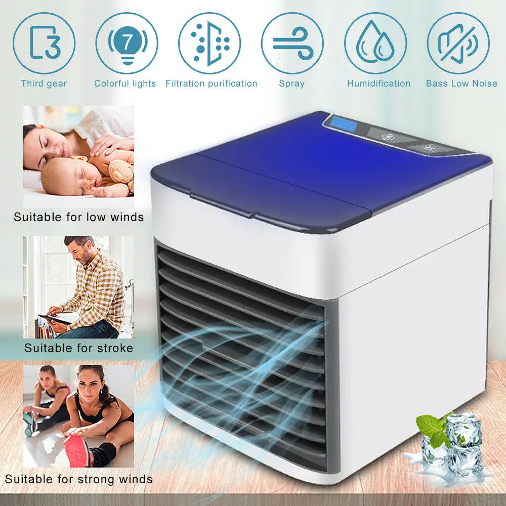 Mini Climatiseur Mobile, Refroidisseur d'aire 3 en 1 Ventilateur Climatiseur  3 Vitesses Climatiseur Portable Personnel Mini Climatiseur Silencieux pour  Maison & Bureau