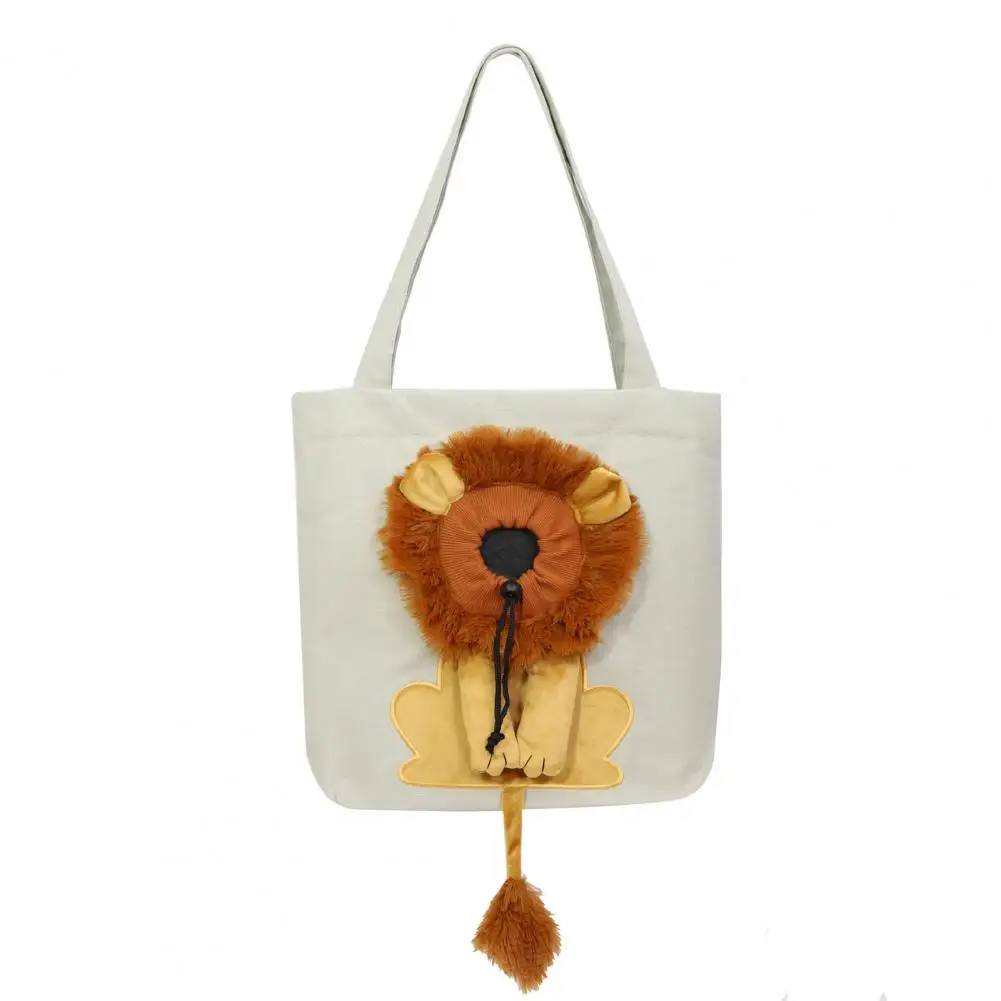 Lion-Shaped Pet Carrier Canvas Shoulder Bag for Small Animal Portable Outdoor Travel Comfortable Dog Carrying