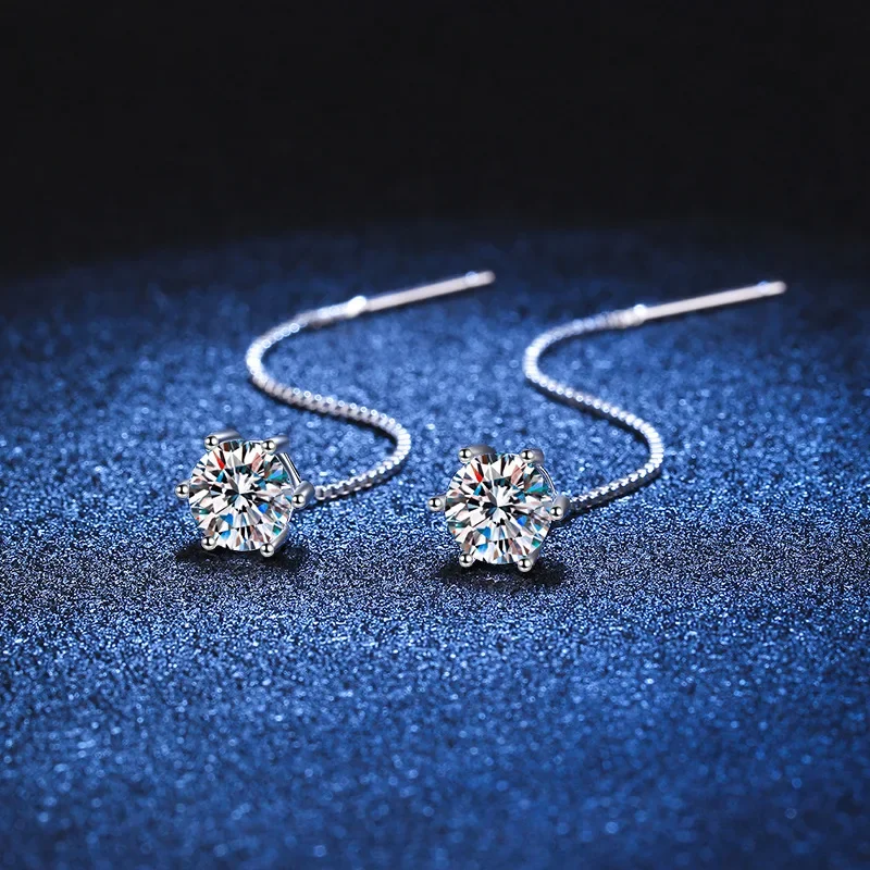 

S925 Sterling Silver PT9501 Carat European and American Classic Six Claw Mosonite Earrings Wedding Jewelry Wholesale