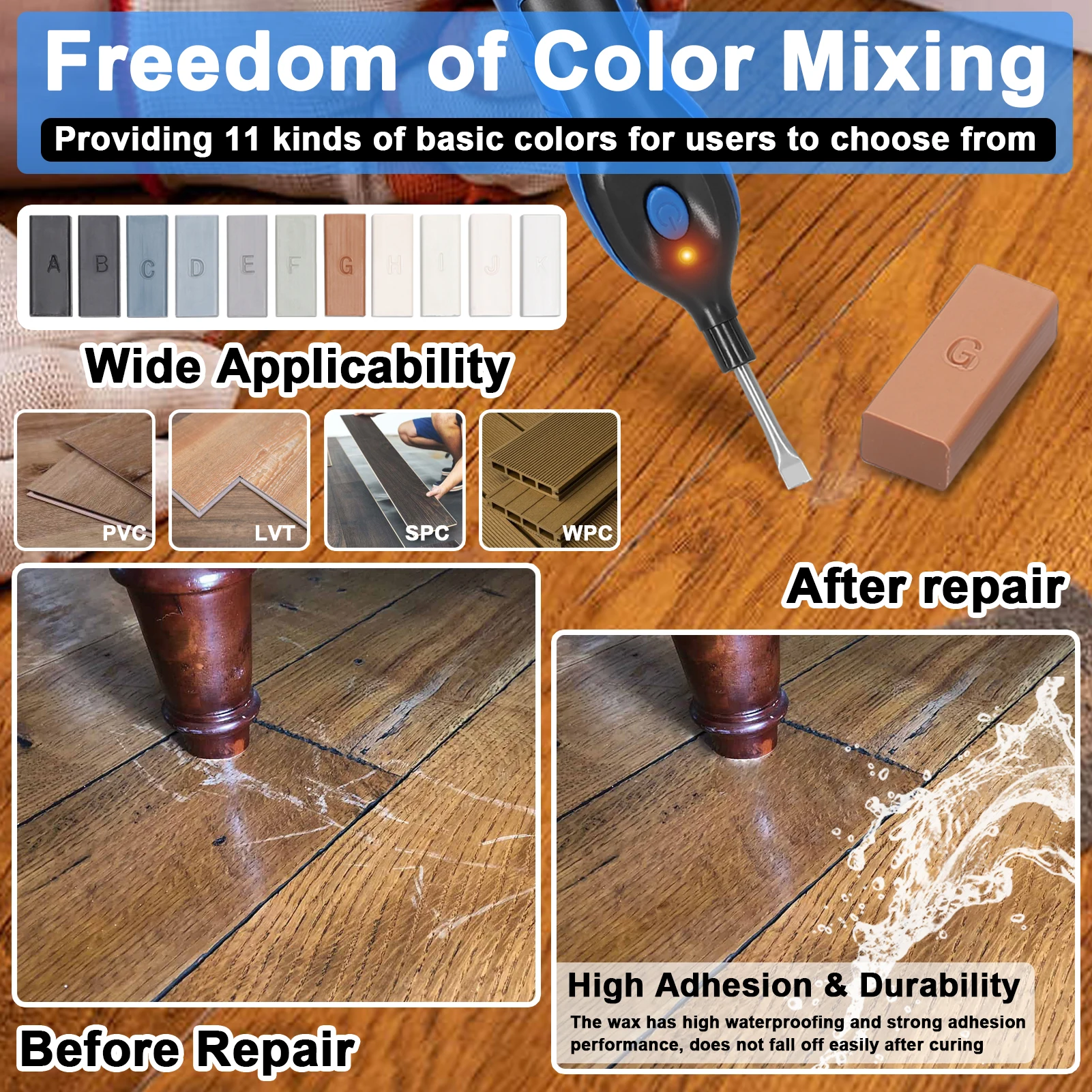 Floor Furniture DIY Repairing Tool Ceramic Tile Scratch Nail Hole Crack Filler Tool Set Household Handheld Melting Wax Tool Set 6