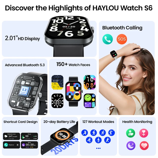 HAYLOU Watch S6 Voice Calling Smart Watch Men Health Monitoring IP68 Waterproof Smart Notifications Voice Assistant Smartwatch 2