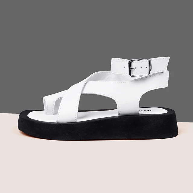 AIYUQI Sandals Women Genuine Leather 2022 Summer New Clip Toe Sandals Ladies Roman Women Shoes Muffin Sandals white