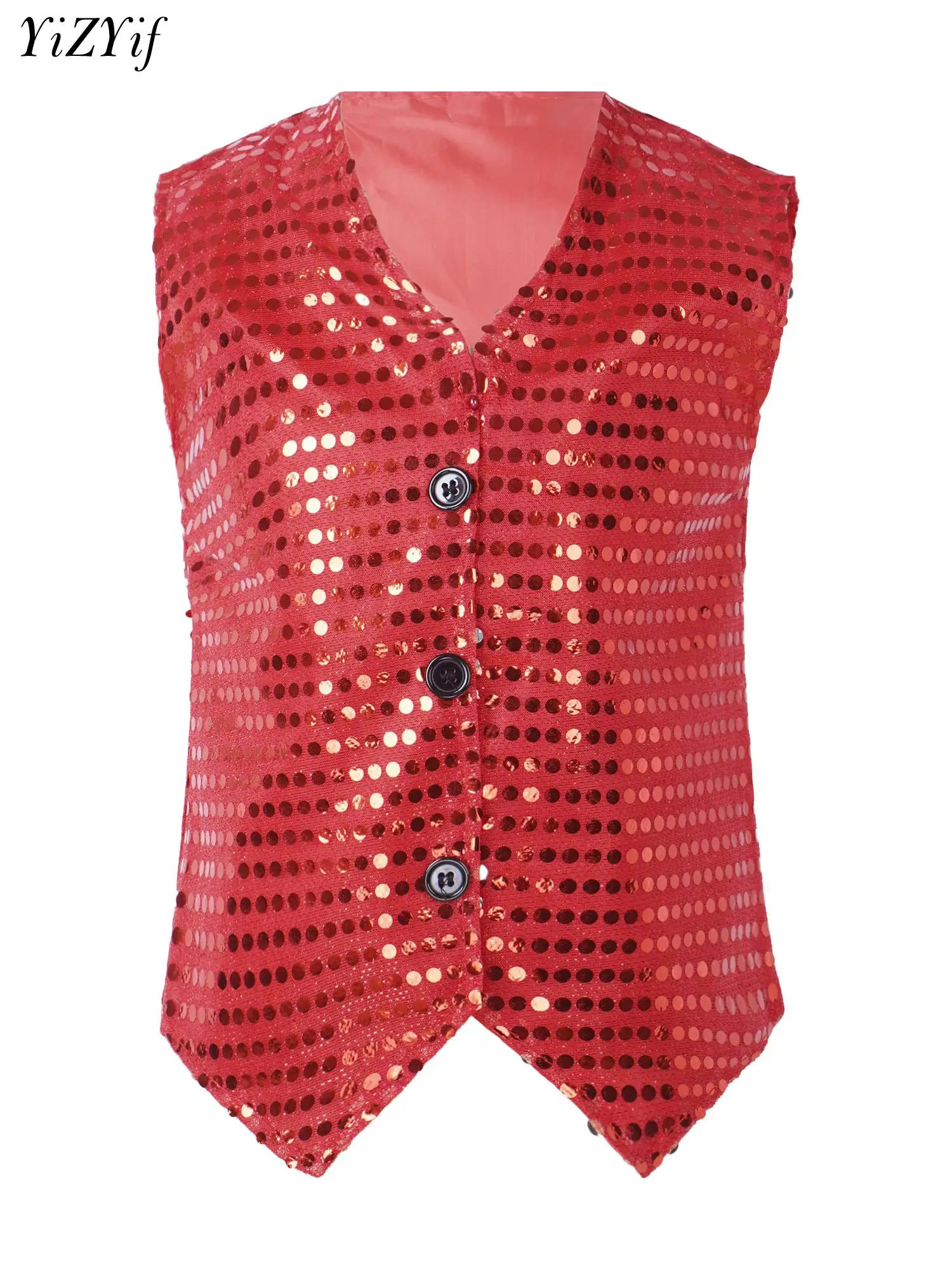 

Kids Adults Modern Latin Jazz Dance Vest Sleeveless V Neck Sequined Waistcoat Hip-hop Magician Cosplay Stage Performance Costume